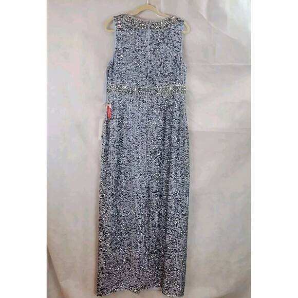 MAC DUGGAL 10839 Slate Blue Sequined Sleeveless Embellished Neckline Gown (12) - Picture 7 of 12